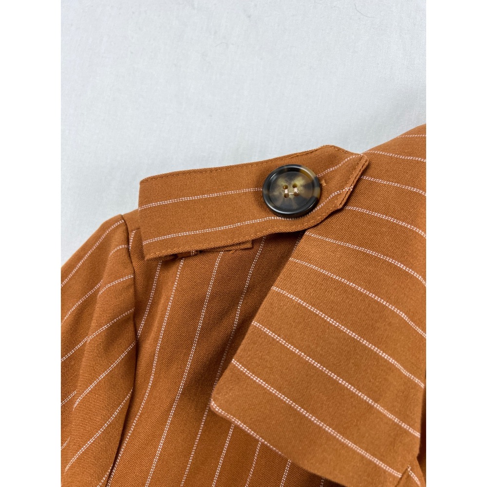 Fanco Cropped Blazer Women S Brown Pinstriped Double Breasted Epaulette Jacket - Picture 8 of 12